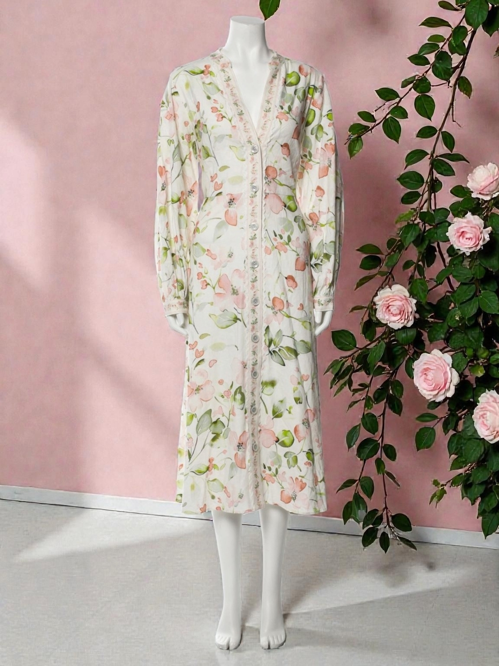 NWT Caroline Constas New York Floral Linen Blend Shirtdress